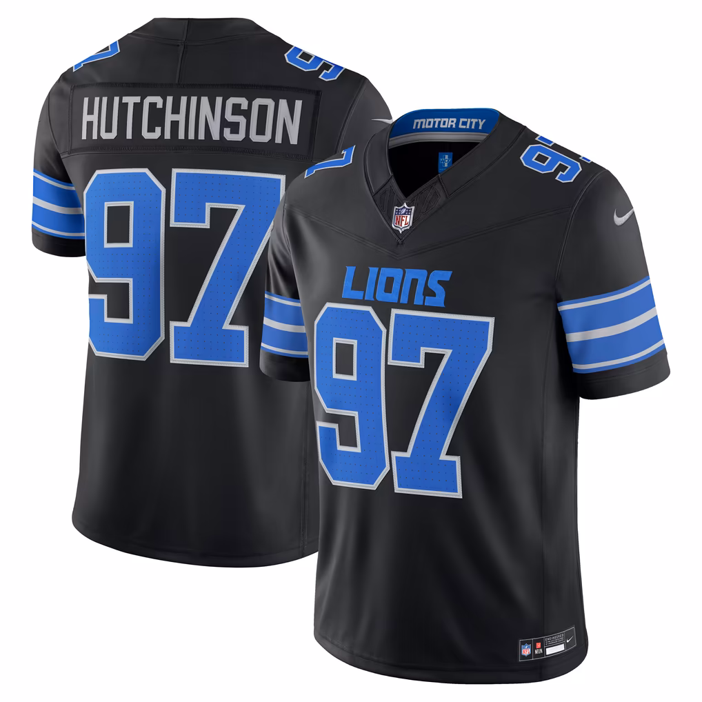 Men's Detroit Lions Aidan Hutchinson Nike Black Alternate Vapor F.U.S.E. Stitched Limited Jersey - Ujersey