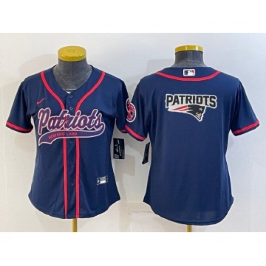 Women's New England Patriots #10 Mac Jones Navy Blue Team Big Logo With Patch Cool Base Stitched Baseball Jersey - Ujersey