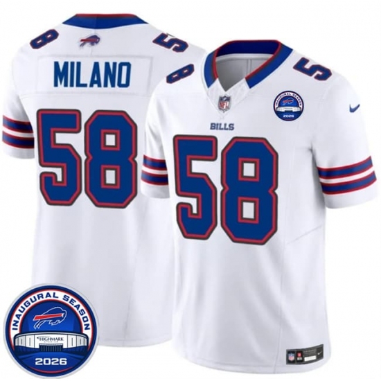 Men's Buffalo Bills #58 Matt Milano White F.U.S.E. 2026 Inaugural Season at Highmark Stadium Football Stitched Jersey - Ujersey