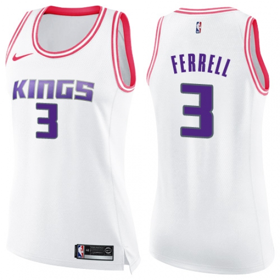 Women's Nike Sacramento Kings #3 Yogi Ferrell Swingman White Pink Fashion NBA Jersey - Ujersey