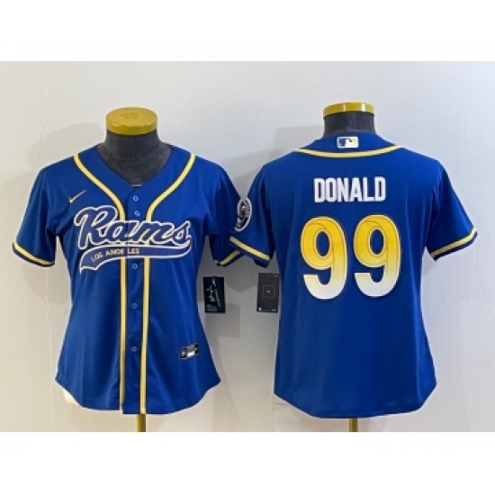 Women's Los Angeles Rams #99 Aaron Donald Royal With Patch Cool Base Stitched Baseball Jersey - Ujersey