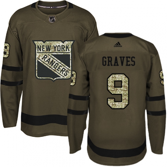 Men's Adidas New York Rangers #9 Adam Graves Premier Green Salute to Service NHL Jersey - Ujersey
