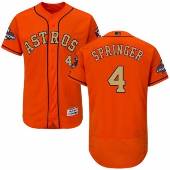 Men's Majestic Houston Astros #4 George Springer Orange Alternate 2018 Gold Program Flex Base Authentic Collection MLB Jersey - Ujersey