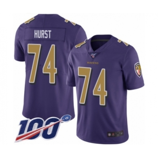 Men's Baltimore Ravens #74 James Hurst Limited Purple Rush Vapor Untouchable 100th Season Football Jersey - Ujersey