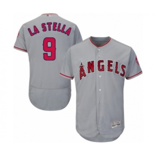 Men's Los Angeles Angels of Anaheim #9 Tommy La Stella Grey Road Flex Base Authentic Collection Baseball Jersey - Ujersey