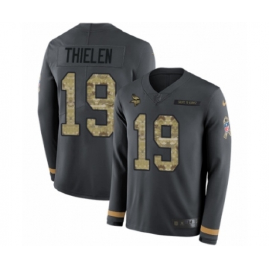 Men's Nike Minnesota Vikings #19 Adam Thielen Limited Black Salute to Service Therma Long Sleeve NFL Jersey - Ujersey