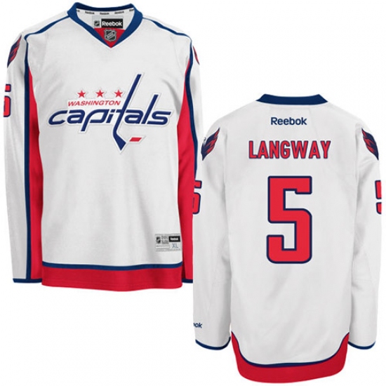 Men's Reebok Washington Capitals #5 Rod Langway Authentic White Away NHL Jersey - Ujersey
