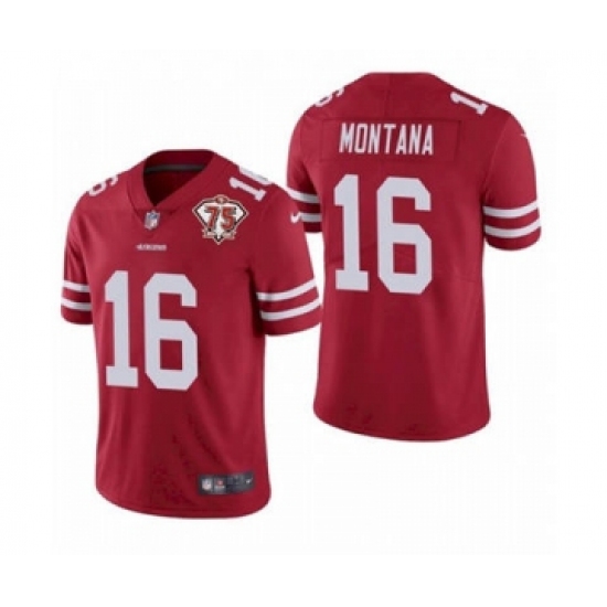 Men's San Francisco 49ers #16 Joe Montana Red 2021 75th Anniversary Vapor Untouchable Limited Jersey - Ujersey