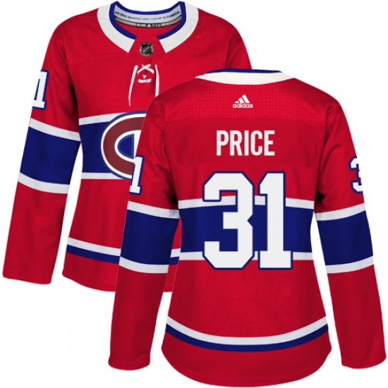 Women's Adidas Montreal Canadiens #31 Carey Price Authentic Red Home NHL Jersey - Ujersey