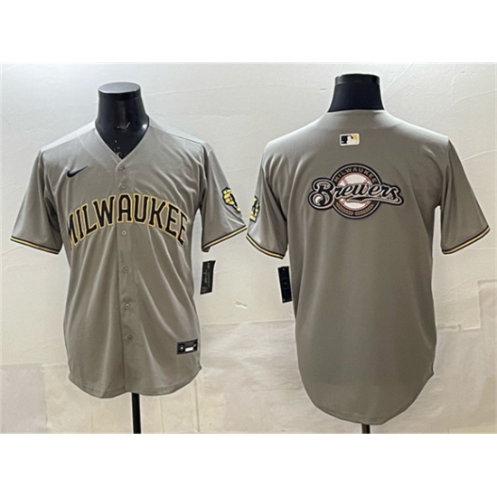 Men's Milwaukee Brewers Team Big Logo Gray Home Limited Stitched Jersey - Ujersey