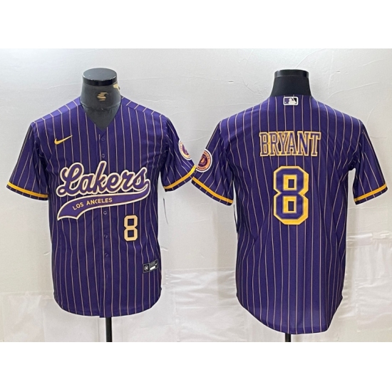 Men's Los Angeles Lakers #8 Kobe Bryant Purple Pinstripe Cool Base Stitched Baseball Jerseys - Ujersey