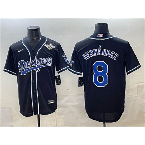 Men's Los Angeles Dodgers #8 Enrique Hernández Black Fashion 2025 World Series Cool Base Stitched Baseball Jersey - Ujersey