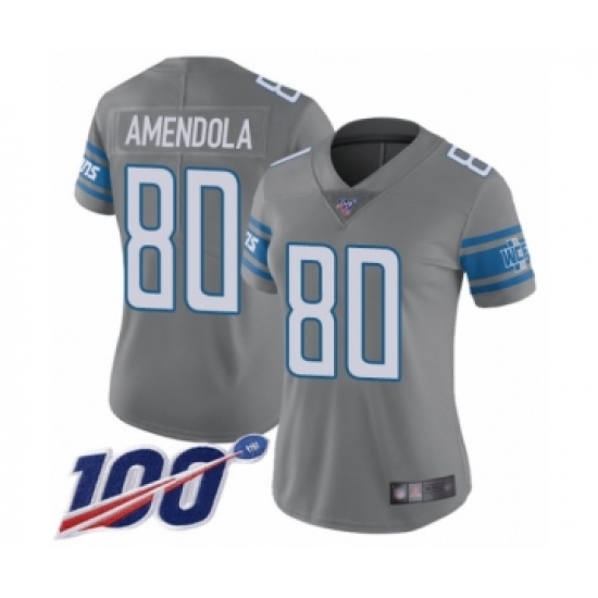 Women's Detroit Lions #80 Danny Amendola Limited Steel Rush Vapor Untouchable 100th Season Football Jersey - Ujersey