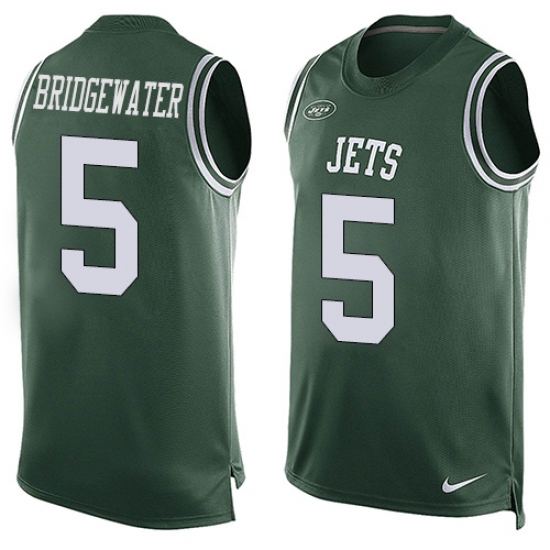 Men's Nike New York Jets #5 Teddy Bridgewater Limited Green Player Name & Number Tank Top NFL Jersey - Ujersey