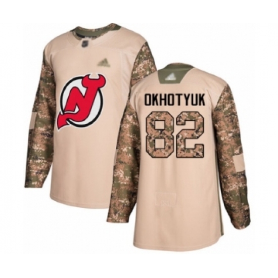 Men's New Jersey Devils #82 Nikita Okhotyuk Authentic Camo Veterans Day Practice Hockey Jersey - Ujersey