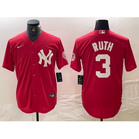 Men's New York Yankees #3 Babe Ruth Red Fashion Cool Base Jersey - Ujersey