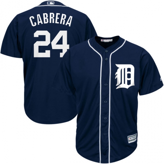 Men's Majestic Detroit Tigers #24 Miguel Cabrera Replica Navy Blue Cool Base MLB Jersey - Ujersey