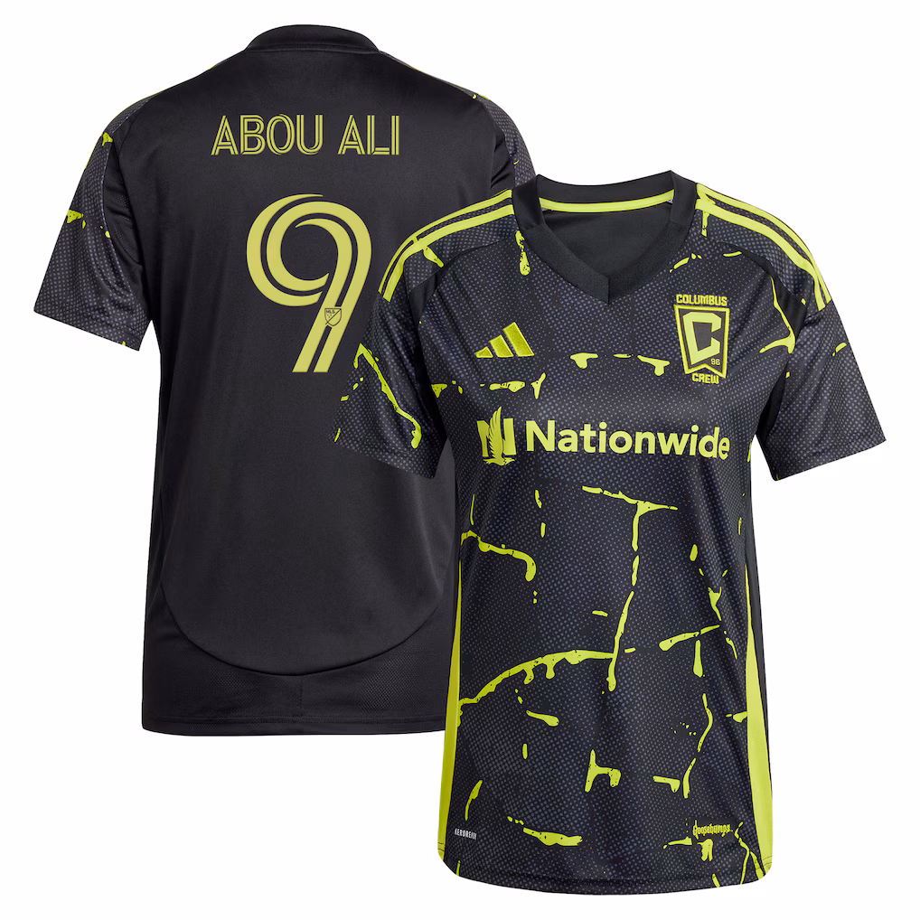 Women's Columbus Crew Wessam Abou Ali adidas Black 2025 The Goosebumps Kit Replica Jersey - ujerseystore