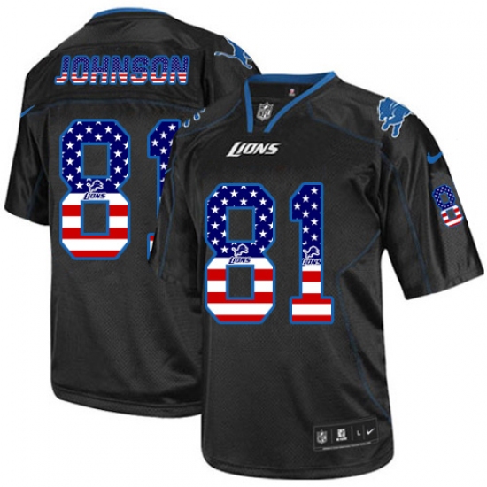 Men's Nike Detroit Lions #81 Calvin Johnson Elite Black USA Flag Fashion NFL Jersey - Ujersey