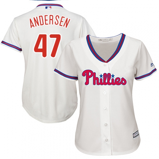 Women's Majestic Philadelphia Phillies #47 Larry Andersen Authentic Cream Alternate Cool Base MLB Jersey - Ujersey