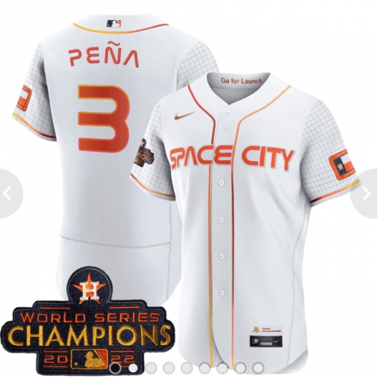 Men's Houston Astros #3 Jeremy Pena 2023 White Serise Champions Base Stitched Jerseys - Ujersey
