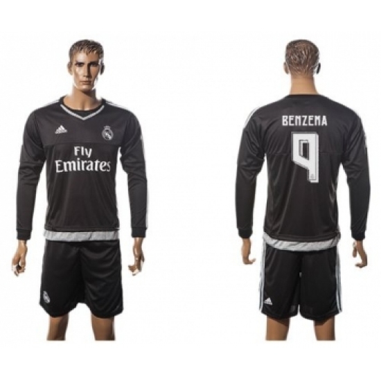 Real Madrid #9 Benzema Black Long Sleeves Soccer Club Jersey