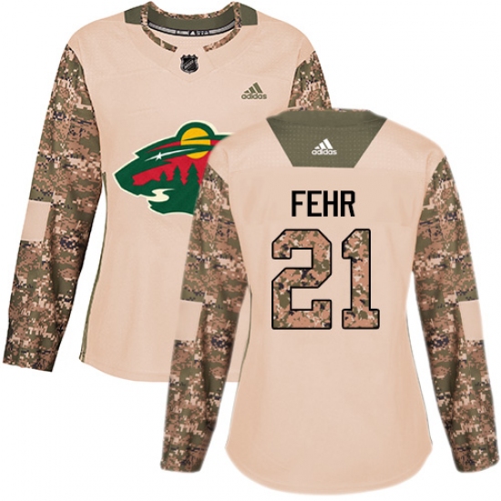 Women's Adidas Minnesota Wild #21 Eric Fehr Authentic Camo Veterans Day Practice NHL Jersey - Ujersey