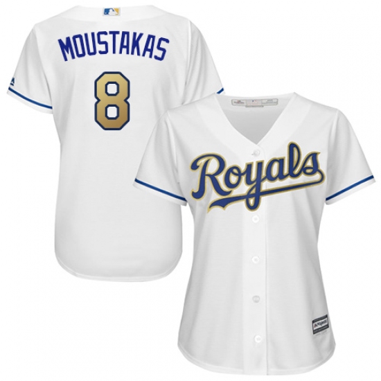 Women's Majestic Kansas City Royals #8 Mike Moustakas Authentic White Home Cool Base MLB Jersey - Ujersey