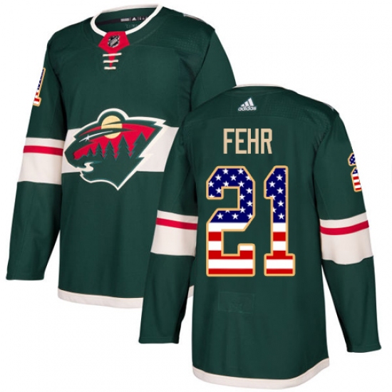 Men's Adidas Minnesota Wild #21 Eric Fehr Authentic Green USA Flag Fashion NHL Jersey - Ujersey