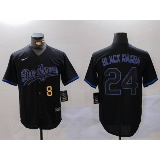 Men's Los Angeles Dodgers #8 24 Kobe Bryant Black Mamba Lights Out Black Fashion Stitched Cool Base Jersey - Ujersey