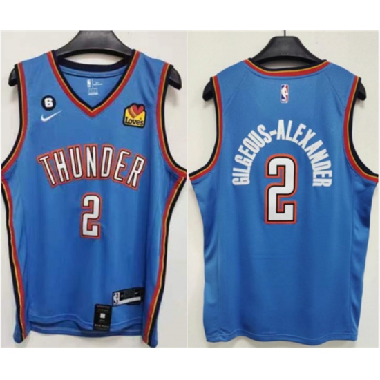Men's Oklahoma City Thunder #2 Shai Gilgeous-Alexander Blue With NO.6 Stitched Basketball Jersey - Ujersey