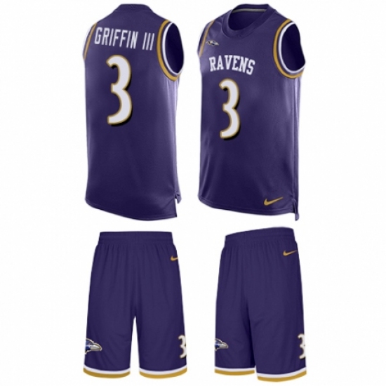 Men's Nike Baltimore Ravens #3 Robert Griffin III Limited Purple Tank Top Suit NFL Jersey