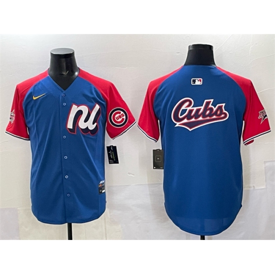 Men's National League Chicago Cubs Team Big Logo Blue Red Alternate 2025 All-Star Edition Limited Stitched Baseball Jersey - Ujersey