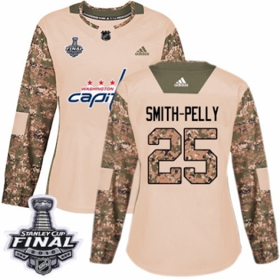 Women's Adidas Washington Capitals #25 Devante Smith-Pelly Authentic Camo Veterans Day Practice 2018 Stanley Cup Final NHL Jersey - Ujersey