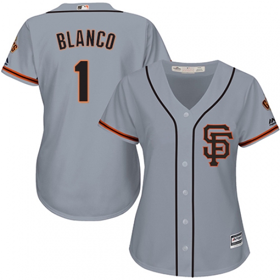 Women's Majestic San Francisco Giants #1 Gregor Blanco Authentic Grey Road 2 Cool Base MLB Jersey - Ujersey
