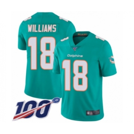 Men's Miami Dolphins #18 Preston Williams Aqua Green Team Color Vapor Untouchable Limited Player 100th Season Football Jersey - Ujersey