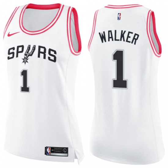 Women's Nike San Antonio Spurs #1 Lonnie Walker Swingman White Pink Fashion NBA Jersey - Ujersey