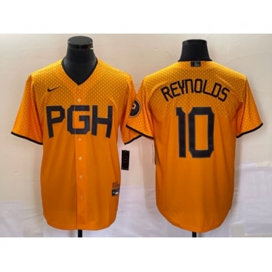 Men's Nike Pittsburgh Pirates #10 Bryan Reynolds Gold 2023 City Connect Stitched Jersey 1 - Ujersey