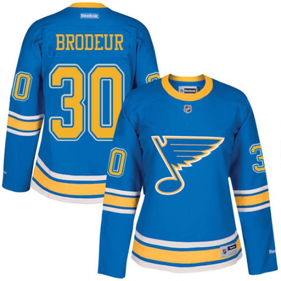 Women's Reebok St. Louis Blues #30 Martin Brodeur Authentic Blue 2017 Winter Classic NHL Jersey