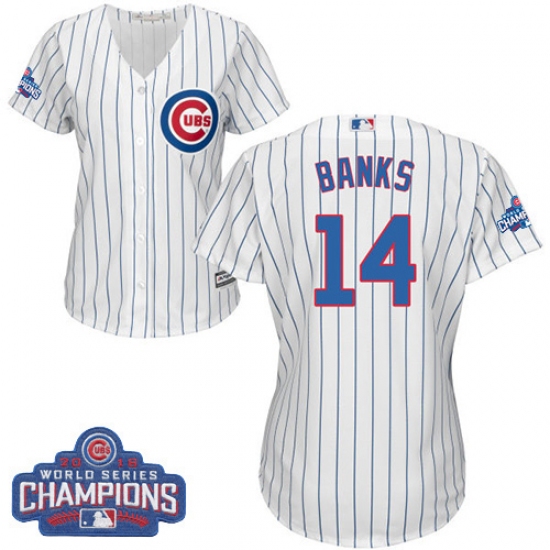 Women's Majestic Chicago Cubs #14 Ernie Banks Authentic White Home 2016 World Series Champions Cool Base MLB Jersey - Ujersey