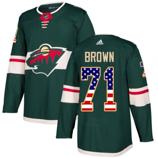 Men's Adidas Minnesota Wild #71 J T Brown Authentic Green USA Flag Fashion NHL Jersey - Ujersey