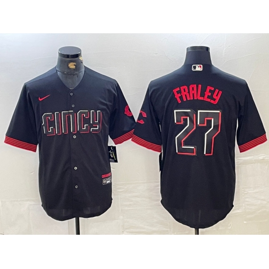 Men's Cincinnati Reds #27 Jake Fraley Black 2023 City Connect Cool Base Stitched Jersey - Ujersey