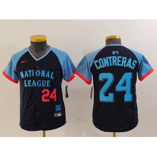 Youth Milwaukee Brewers #24 William Contreras Number Navy 2024 All Star Limited Stitched Jerseys - Ujersey