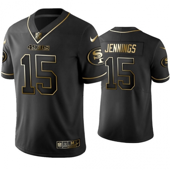 Mens San Francisco 49ers #15 Jauan Jennings Nike Black Golden Edition Vapor Limited Jersey - Ujersey