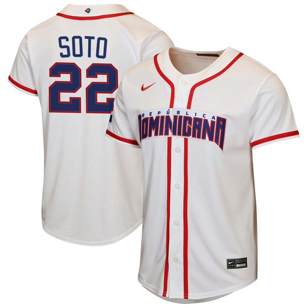 Youth Dominican Republic Baseball Juan Soto Nike White 2026 World Baseball Classic Home Replica Jersey - U-jersey