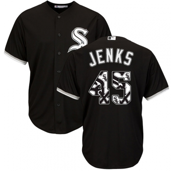 Men's Majestic Chicago White Sox #45 Bobby Jenks Authentic Black Team Logo Fashion Cool Base MLB Jersey - Ujersey