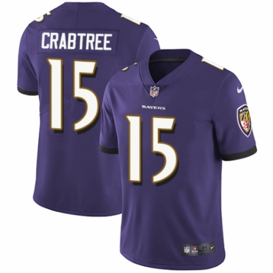 Youth Nike Baltimore Ravens #15 Michael Crabtree Purple Team Color Vapor Untouchable Limited Player NFL Jersey - Ujersey