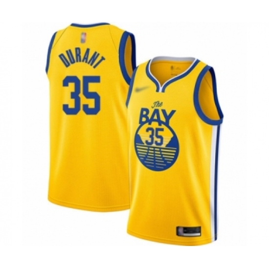 Men's Golden State Warriors #35 Kevin Durant Authentic Gold Finished Basketball Jersey - Statement Edition - Ujersey