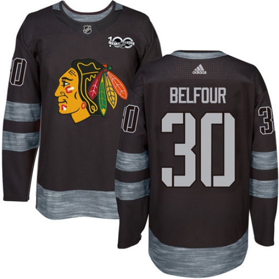 Men's Adidas Chicago Blackhawks #30 ED Belfour Authentic Black 1917-2017 100th Anniversary NHL Jersey - Ujersey