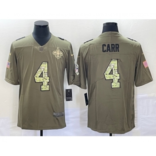 Men's New Orleans Saints #4 Derek Carr Olive With Camo 2017 Salute To Service Stitched NFL Nike Limited Jersey - Ujersey
